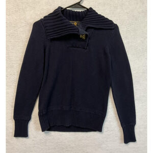 Ralph Lauren Jeans Co Sweater Womens Small Navy Blue Ribbed Collar Pullover Knit